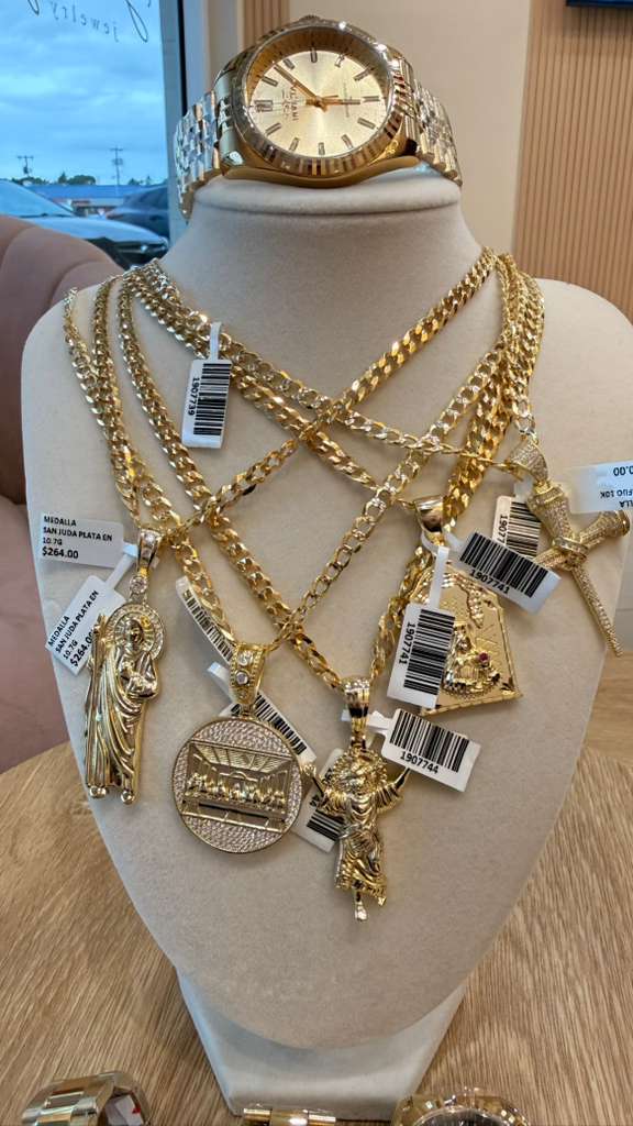CHAIN SILVER 925 WITH GOLD + PENDANT + WATCH